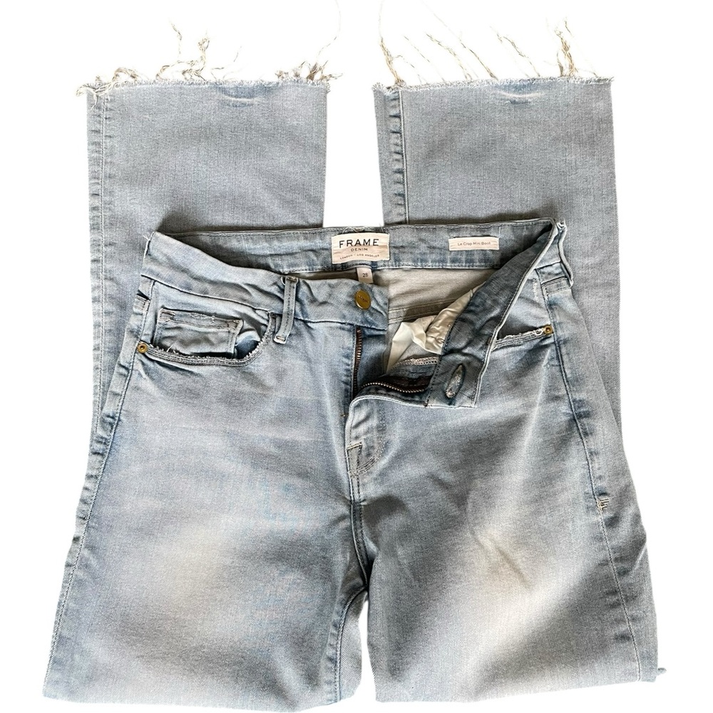 FRAME Denim Women's Le Crop Mini Boot Jeans Mid Rise Light Wash Raw Hem Size 28